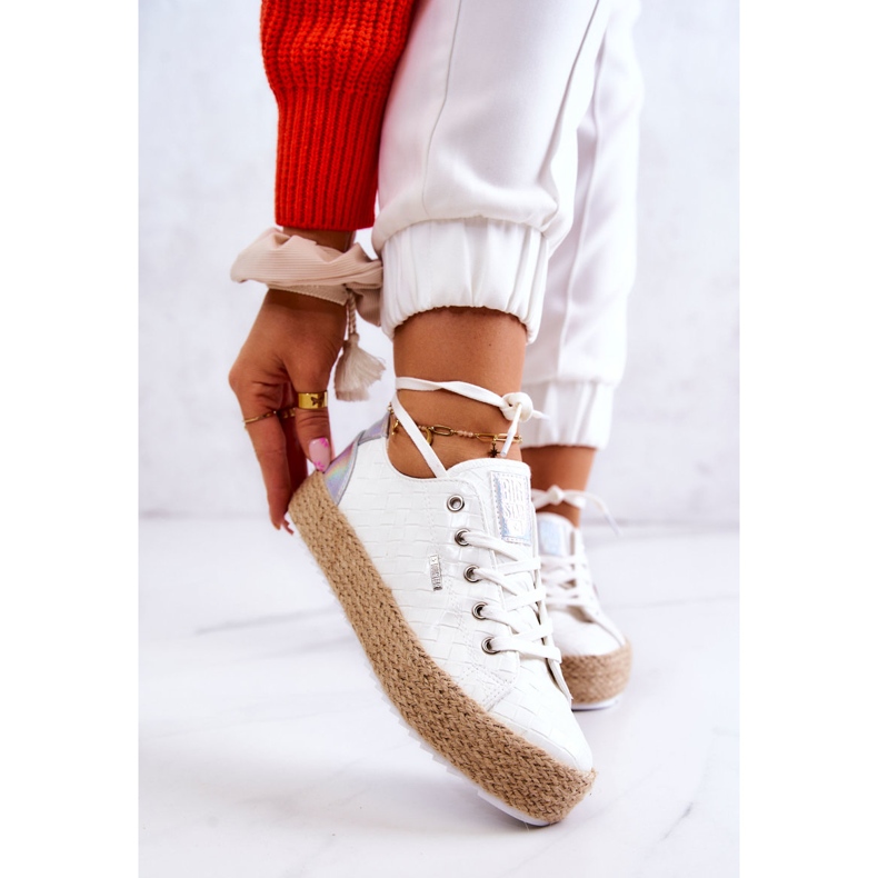 Tied Espadrilles On A Braided Platform Big Star JJ274397 White 1