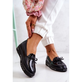 Vinceza Women's Lacquered Loafers On Wedge Black Frilly 2