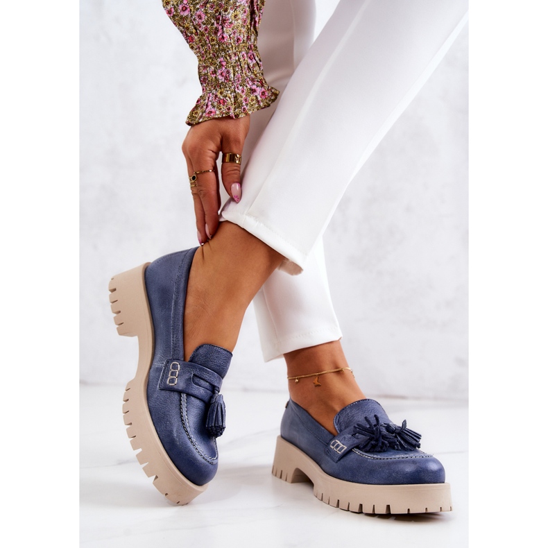 Women's leather shoes Fringes Maciejka 05497-17 Blue 2 Women's leather shoes Fringes Maciejka 05497-17 Blue 2
