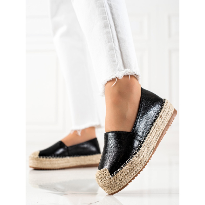Clowse Shimmering Black Espadrilles 2