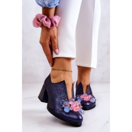 PA2 Leather metallic shoes with navy blue ornament Delaver 1 PA2 Leather metallic shoes with navy blue ornament Delaver 1