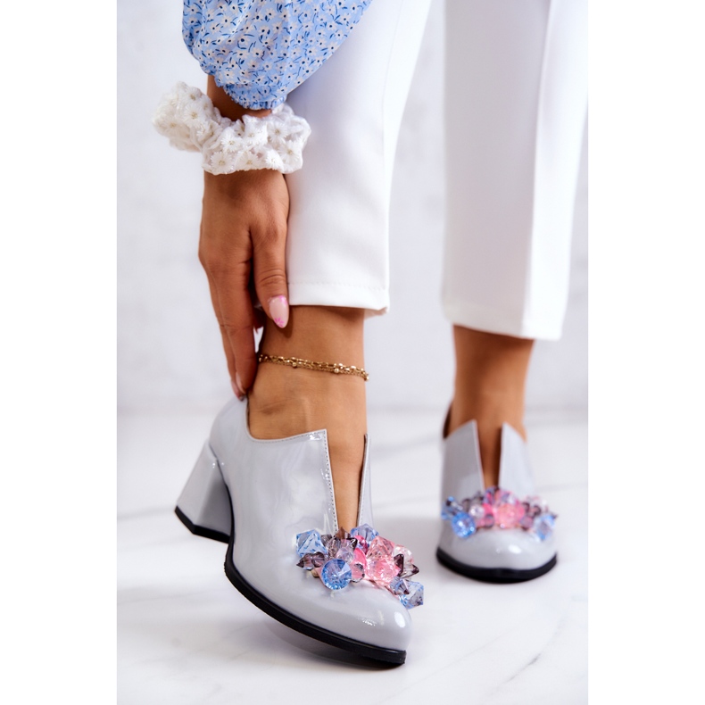 PA2 Lacquered Leather Smooth Shoes With Gray Delaver Decoration grey 1