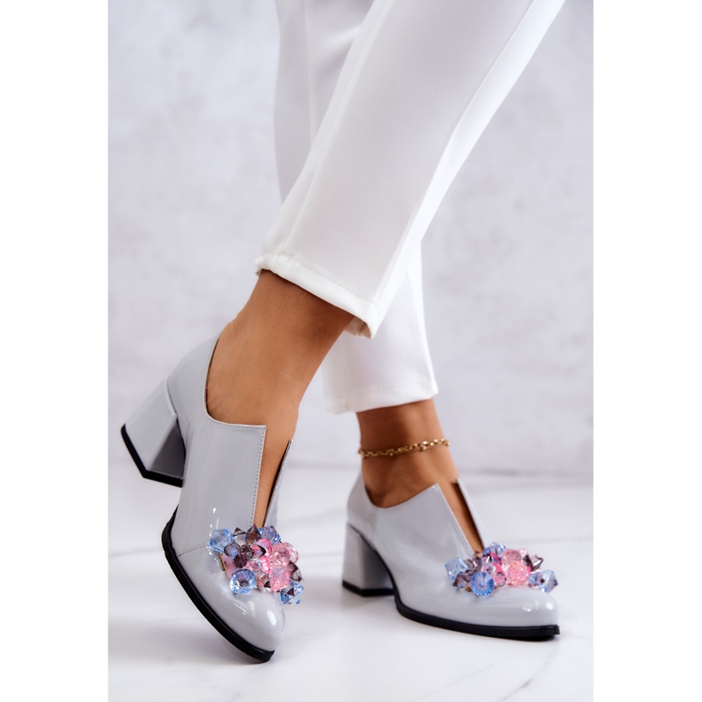 PA2 Lacquered Leather Smooth Shoes With Gray Delaver Decoration grey 2