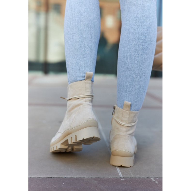 S.Barski Suede Boots Trappers With Light Gray Layden Stitching beige 2