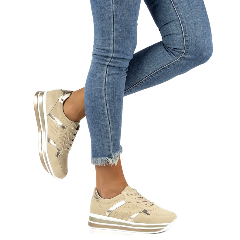 Leather suede sneakers Filippo DP2004 / 21 BE beige golden 4