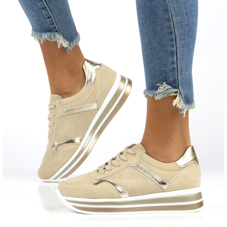 Leather suede sneakers Filippo DP2004 / 21 BE beige golden 1