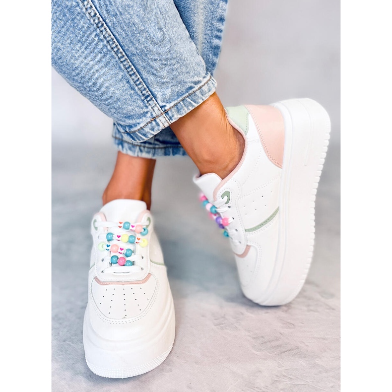 Women's sneakers with Lalima Pink beads white 1