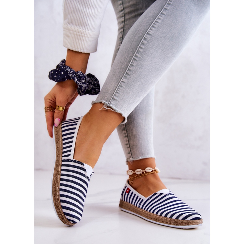 Women's Espadrilles Big Star Slip-on Belts FF276027 Navy Blue white 2