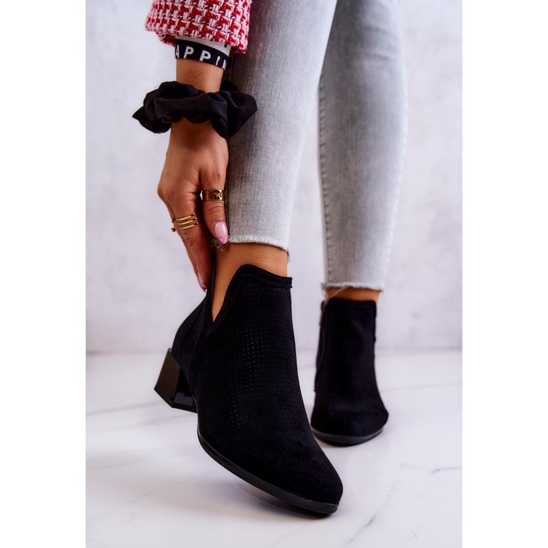 Vinceza Black Carine Openwork Suede Booties With A Cut 1