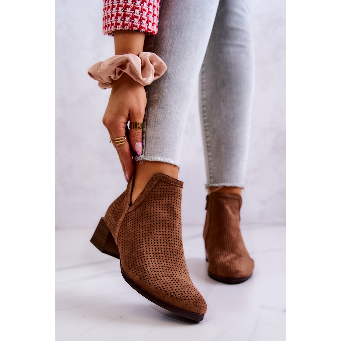brown leather cut out booties