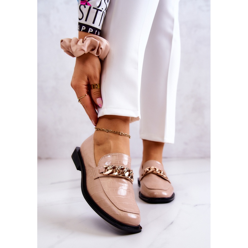 Vinceza Leather Loafers Loafers With Beige Killen Chain golden 1