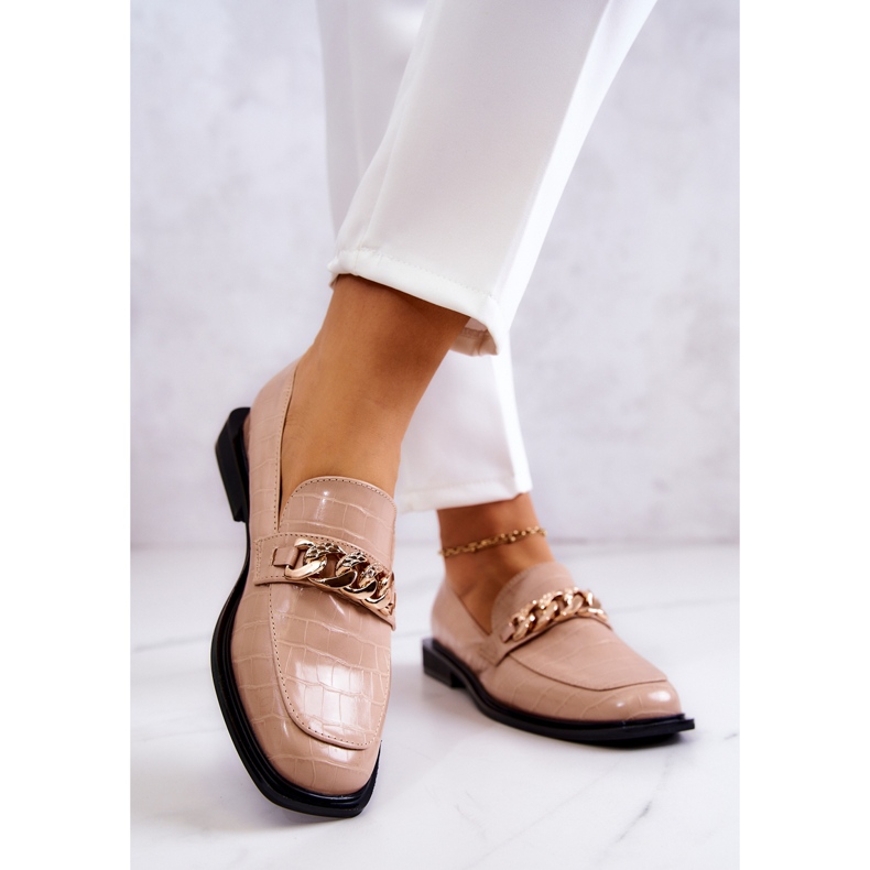 Vinceza Leather Loafers Loafers With Beige Killen Chain golden 2