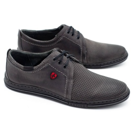 Polbut Men's leather shoes 343p Perforated gray grey 2