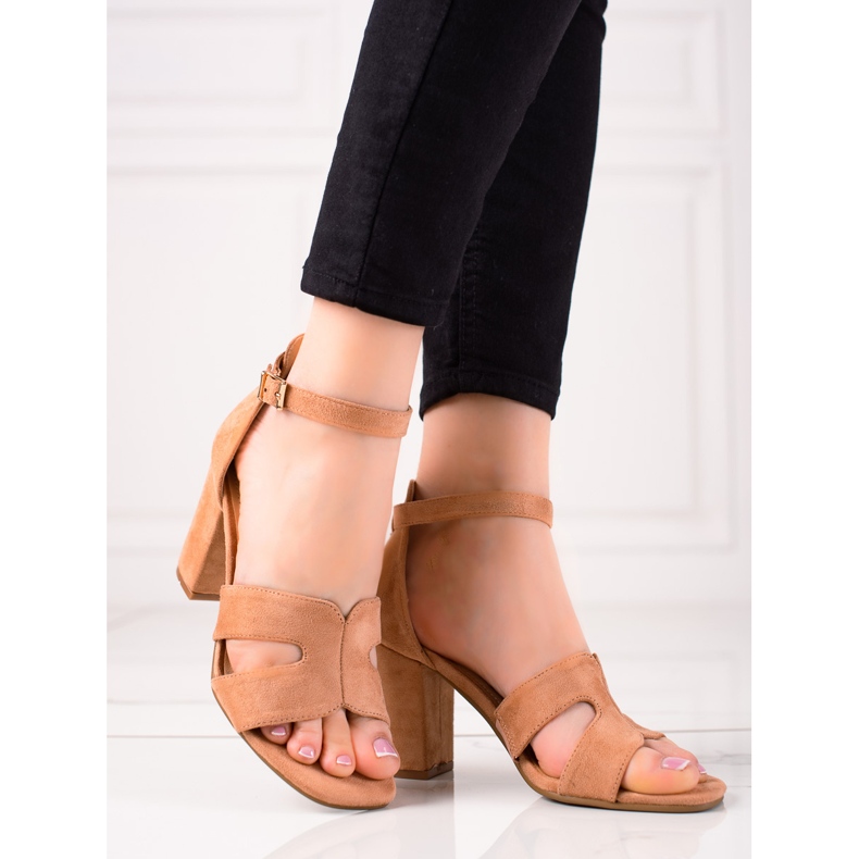 Evento Suede high-heeled sandals beige brown 1 Evento Suede high-heeled sandals beige brown 1