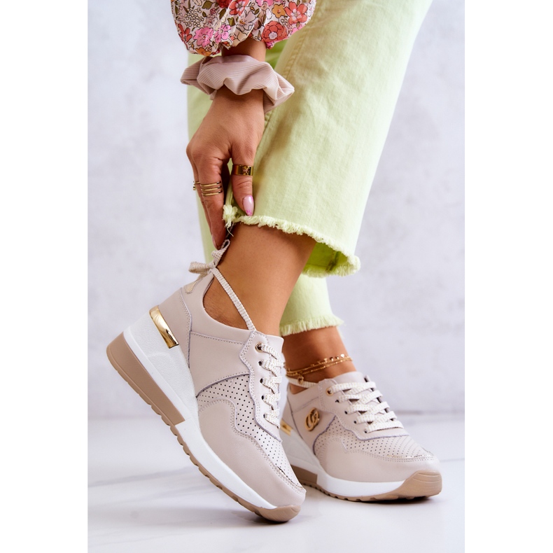 S.Barski Women's Leather Sport Shoes Sneakers Beige Loissa 2