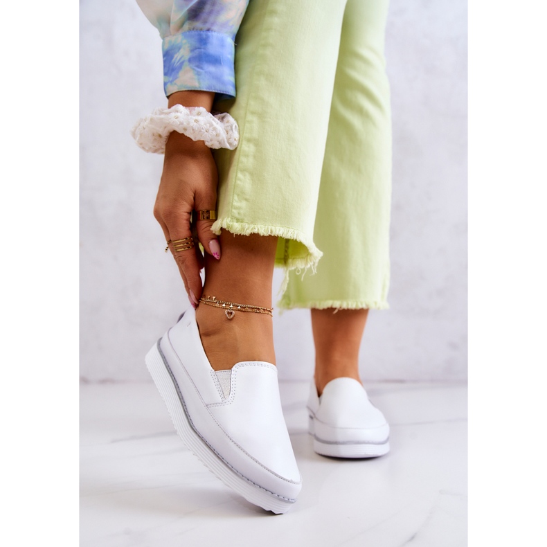 Women's Leather Sneakers Slip-On S.Barski White 1