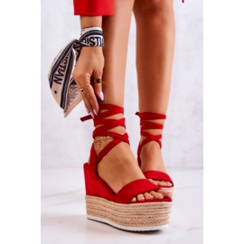 FW1 Lightweight Tied Sandals On A Red Marriett Wedge 1