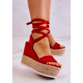 FW1 Lightweight Tied Sandals On A Red Marriett Wedge 2