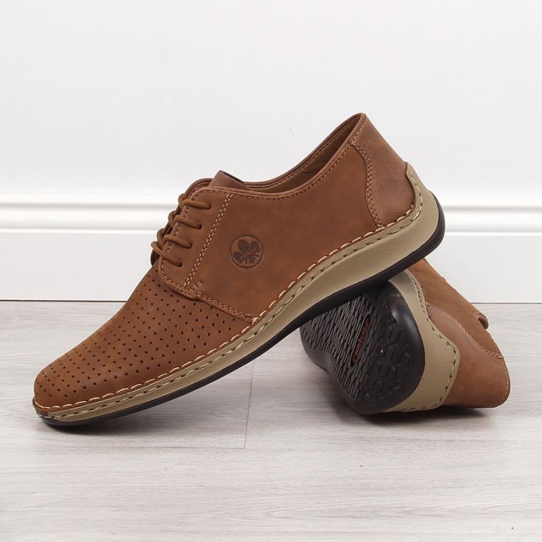 Openwork leather shoes Rieker M RKR528 brown 2