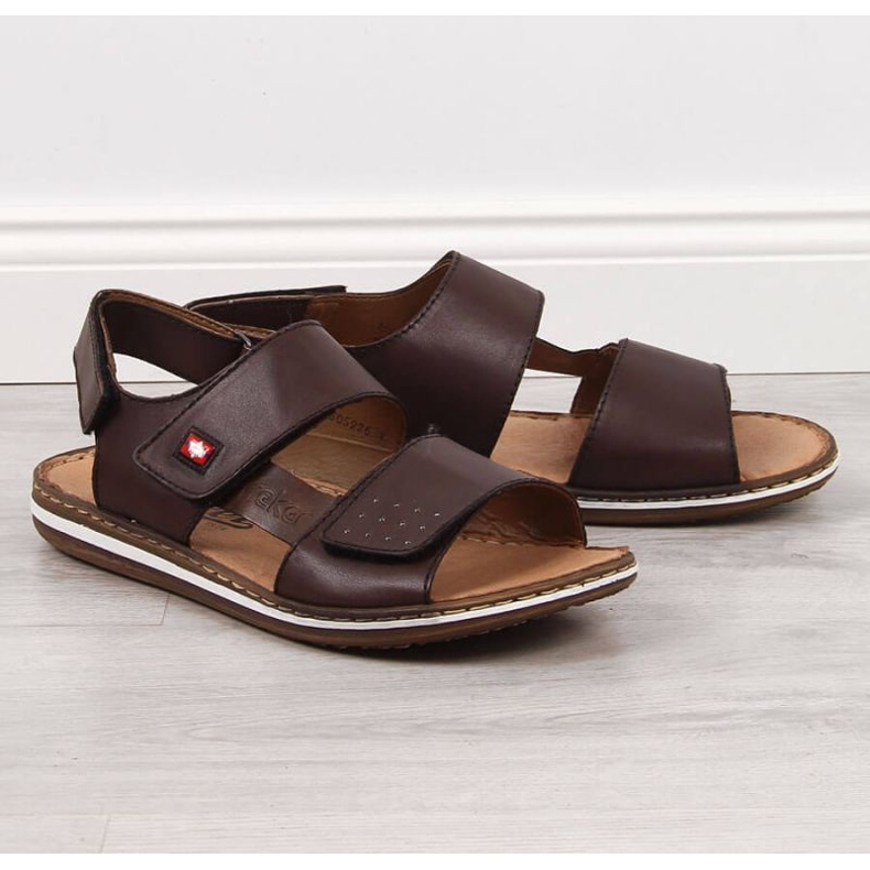 Leather sandals with velcro Rieker M RKR529 brown 1