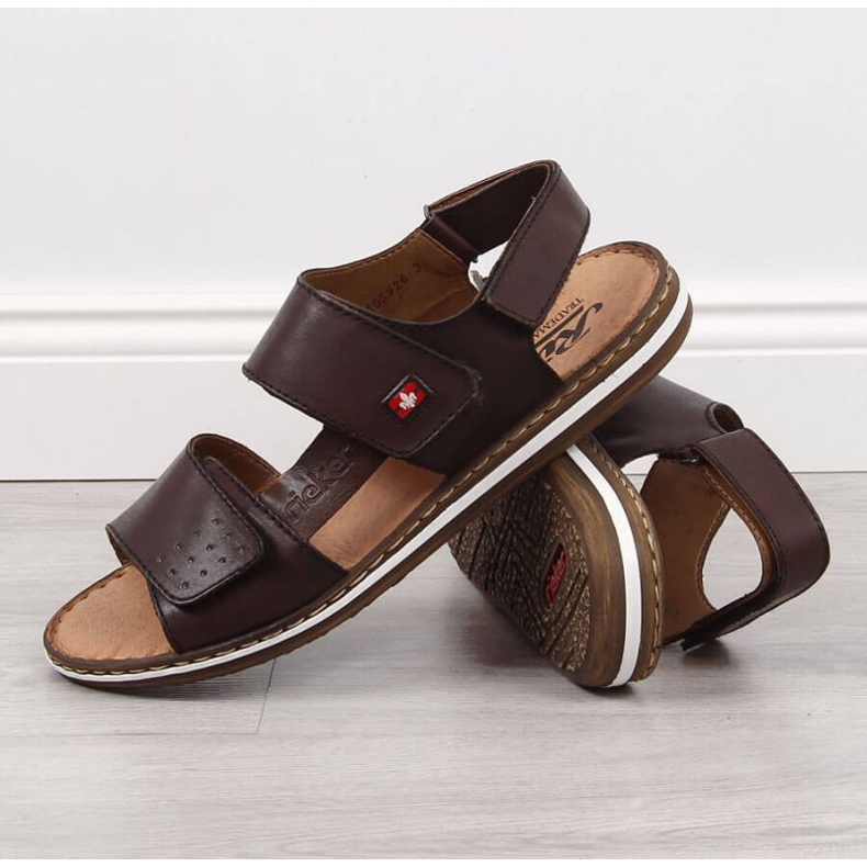 Leather sandals with velcro Rieker M RKR529 brown 2
