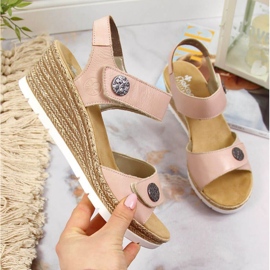 Leather sandals on a wedge Rieker W 619B9-31 pink 1