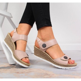 Leather sandals on a wedge Rieker W 619B9-31 pink 2
