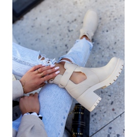 FE1 Leather Booties Cut Out Belt Beige Rosanne 1