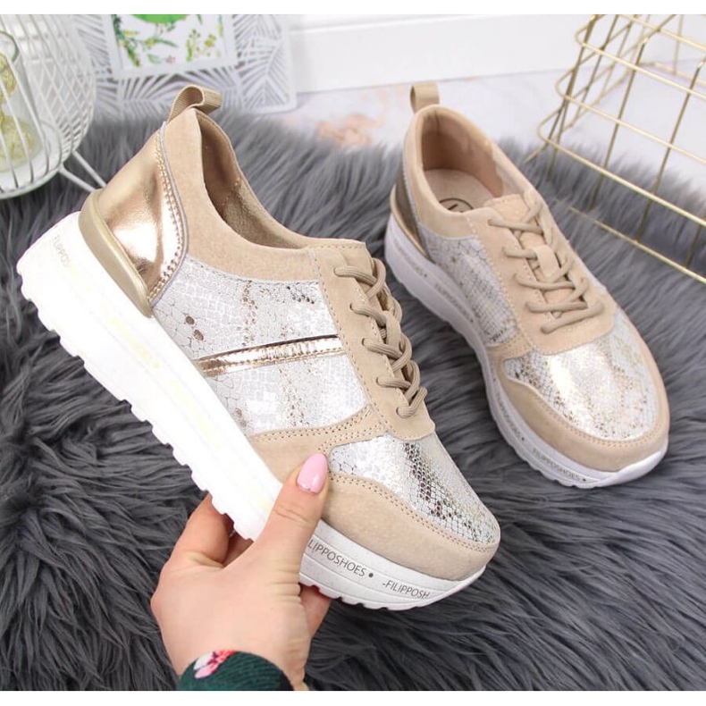 Leather sneakers on the platform Filippo W PAW329 beige 1