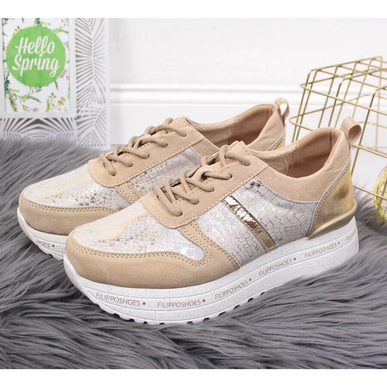 Leather sneakers on the platform Filippo W PAW329 beige 2