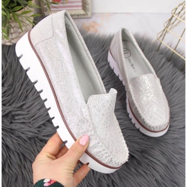 Leather loafers on the Filippo W PAW336 platform silver 1
