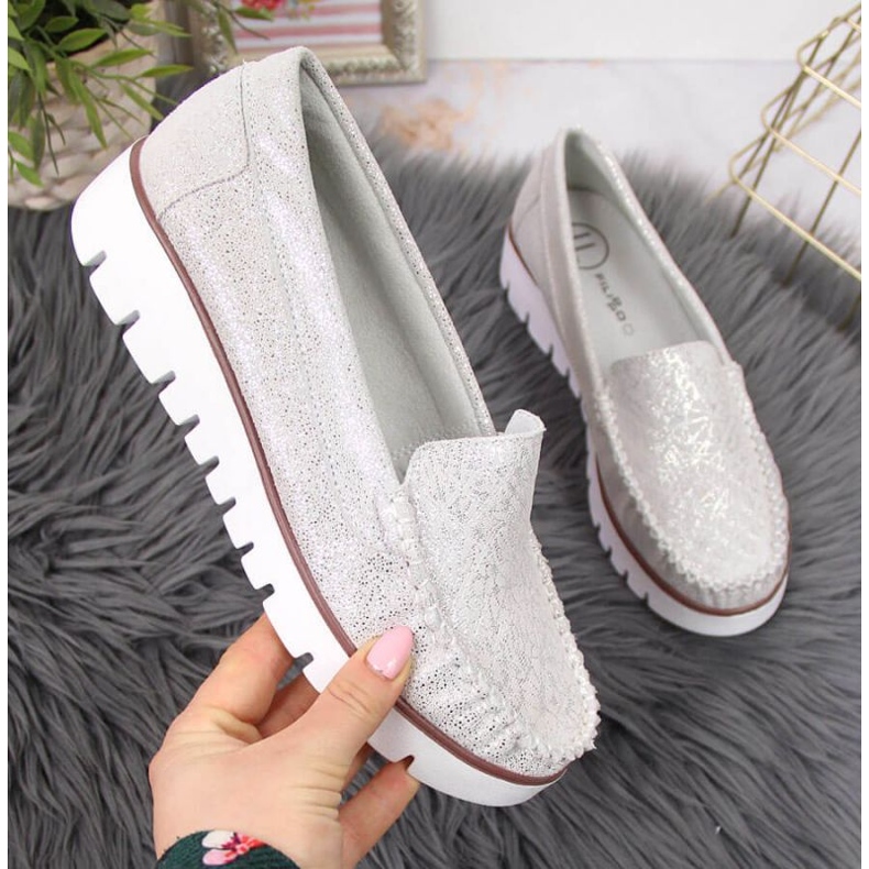 Leather loafers on the Filippo W PAW336 platform silver 1