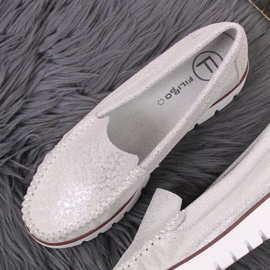 Leather loafers on the Filippo W PAW336 platform silver 2