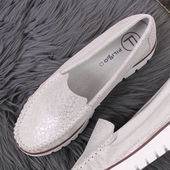Leather loafers on the Filippo W PAW336 platform silver 2
