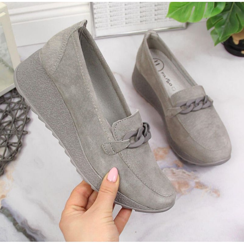 Leather shoes with chain Filippo W PAW337B gray grey 1