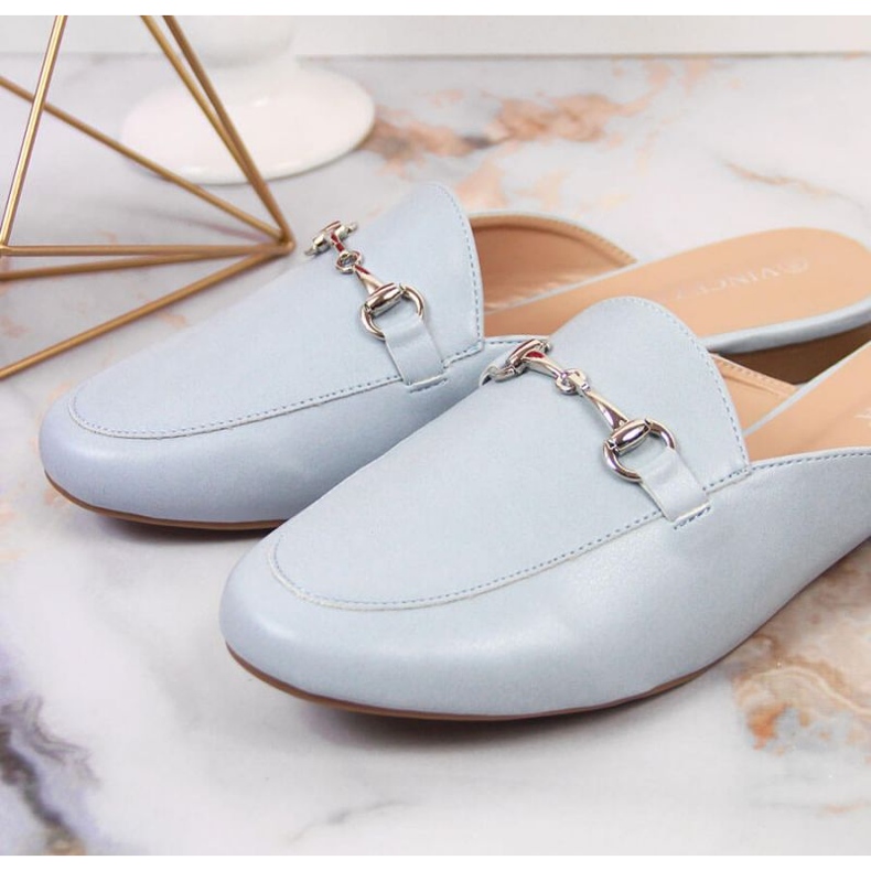 Built-up slippers with Vinceza ornament W JAN103A blue 2