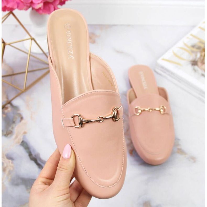 Closed slippers with Vinceza ornament W JAN103B pink 1