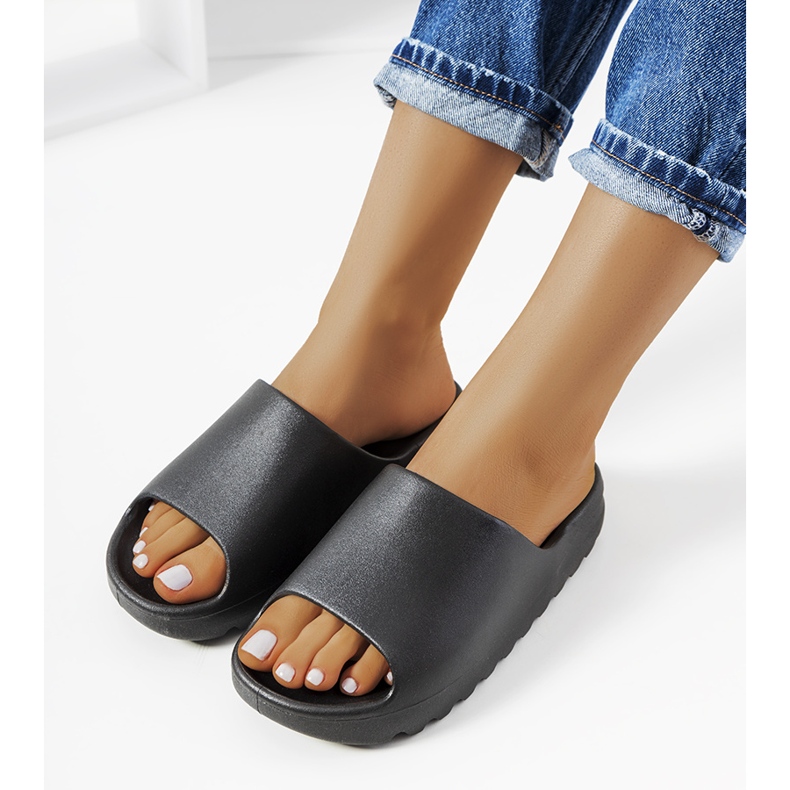 Christinia black rubber slippers 1