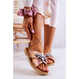FW1 Comfortable Women's Sandals With A Rose Gold Irvine Decoration pink golden 1 FW1 Comfortable Women's Sandals With A Rose Gold Irvine Decoration pink golden 1
