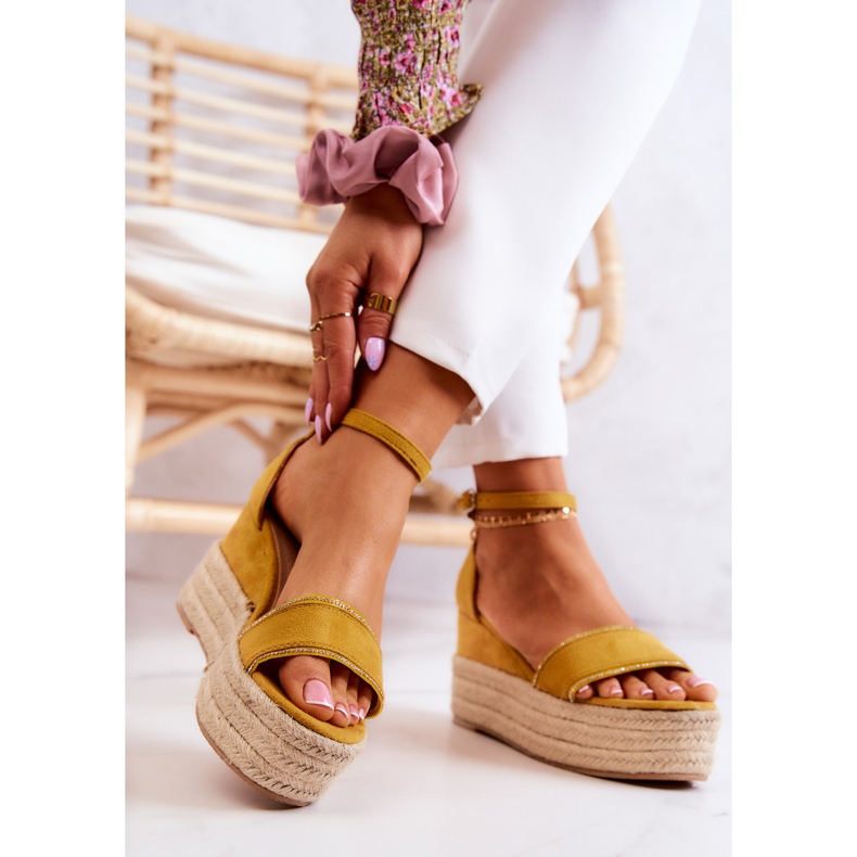 FW1 Women's Sandals On A Wedge With Cubic Zirconia Yellow Linette 2