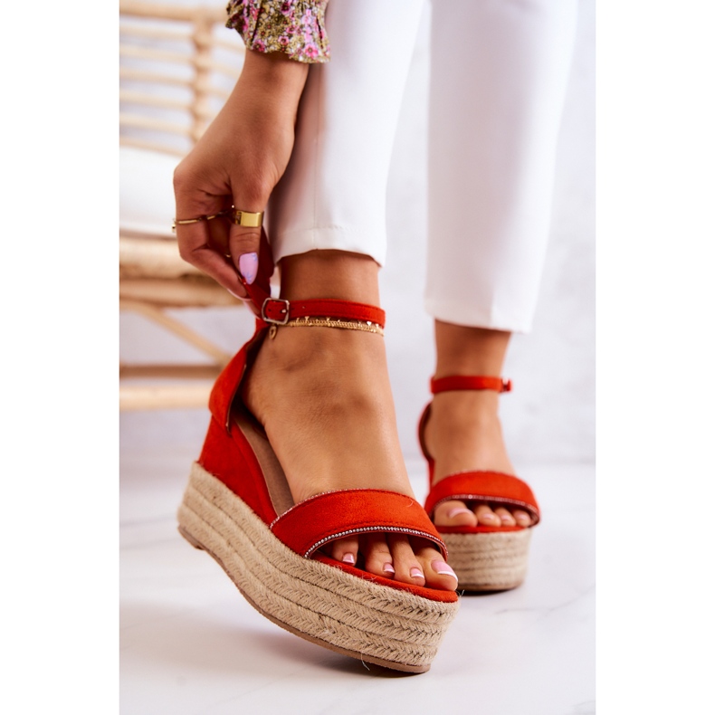FW1 Women's Sandals On Wedge With Cubic Zirconia Orange Linette 1