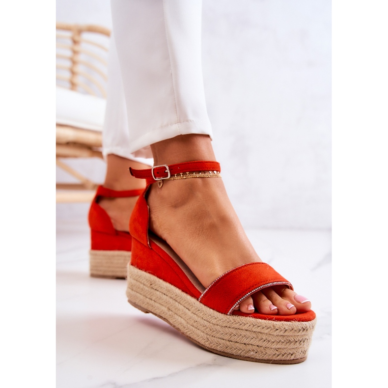 FW1 Women's Sandals On Wedge With Cubic Zirconia Orange Linette 2