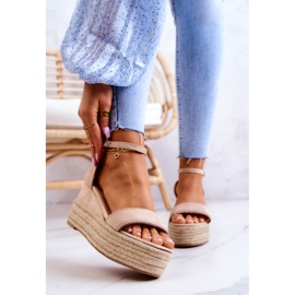 FW1 Women's Sandals On A Wedge With Cubic Zirconia Beige Linette 1