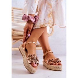 FW1 Women's Sandals Espadrilles With Flowers Rose Gold Marlon pink golden 2 FW1 Women's Sandals Espadrilles With Flowers Rose Gold Marlon pink golden 2