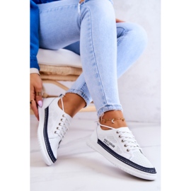 Women's Leather Sneakers White and Navy Blue Cloesa 1