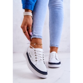 Women's Leather Sneakers White and Navy Blue Cloesa 2