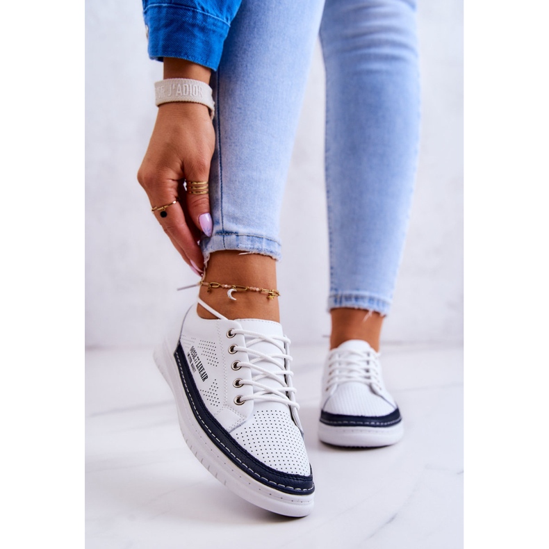 Women's Leather Sneakers White and Navy Blue Cloesa 2