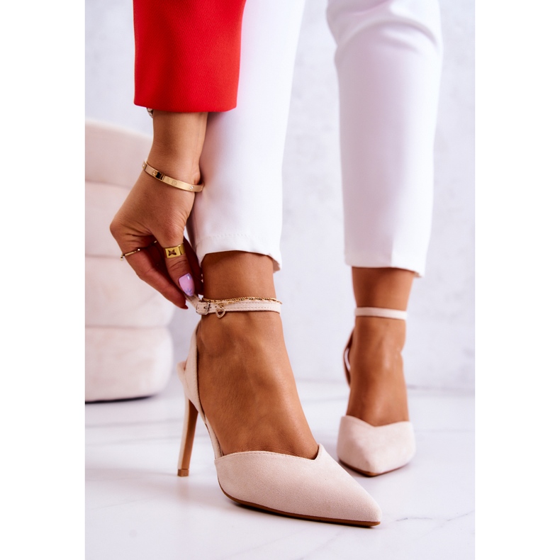 FB2 Suede Buckle Heels Light Beige Kharen 1