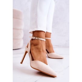 FB2 Suede Buckle Heels Light Beige Kharen 2