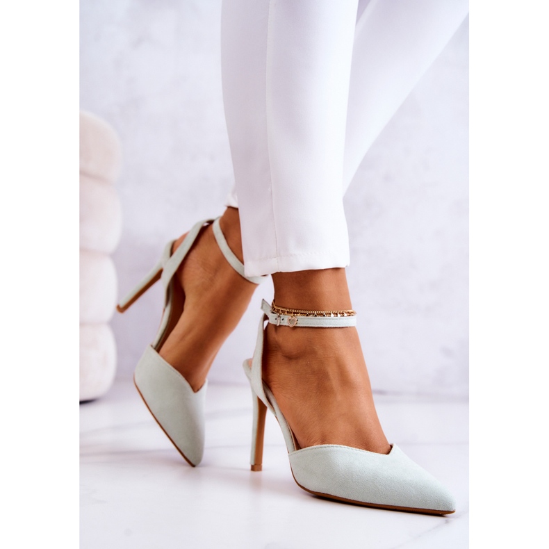 Suede Buckle Heels Light Green Kharen 2